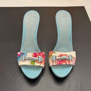 Dior Women's Floral Slide Sandals - Blue and Pink